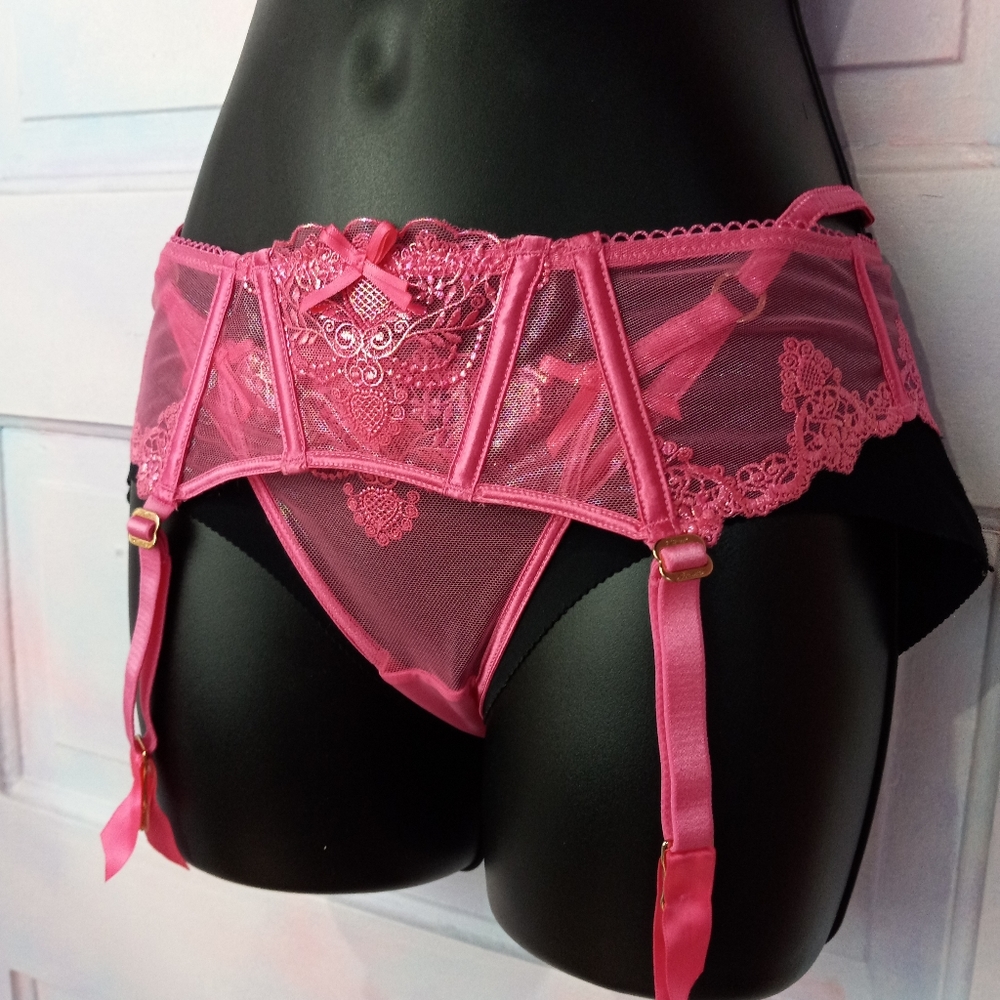 Honey Birdette luxury lingerie panty & suspender-Natalie wild pink! Shimmery sex - Picture 8 of 16
